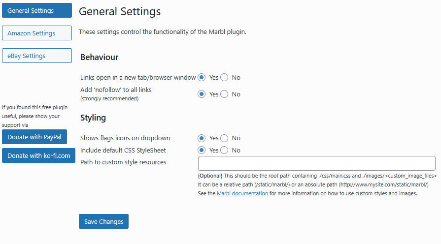 Marbl General settings