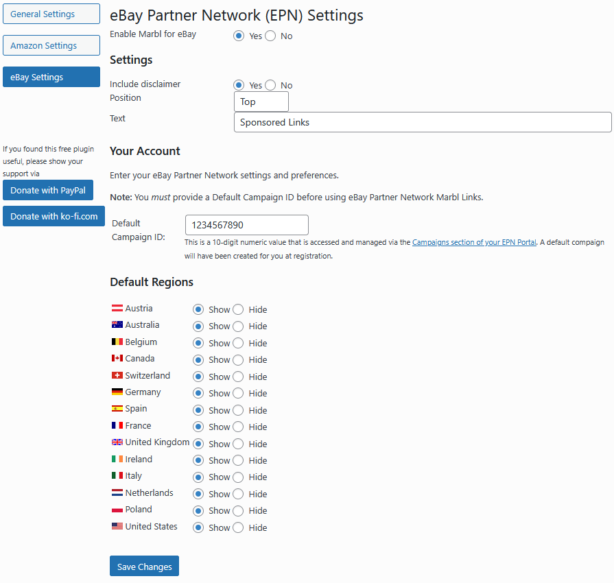 eBay Partner Network (EPN) Settings