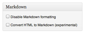 The meta box where you can disable Markdown formatting or convert Markdown to HTML.
