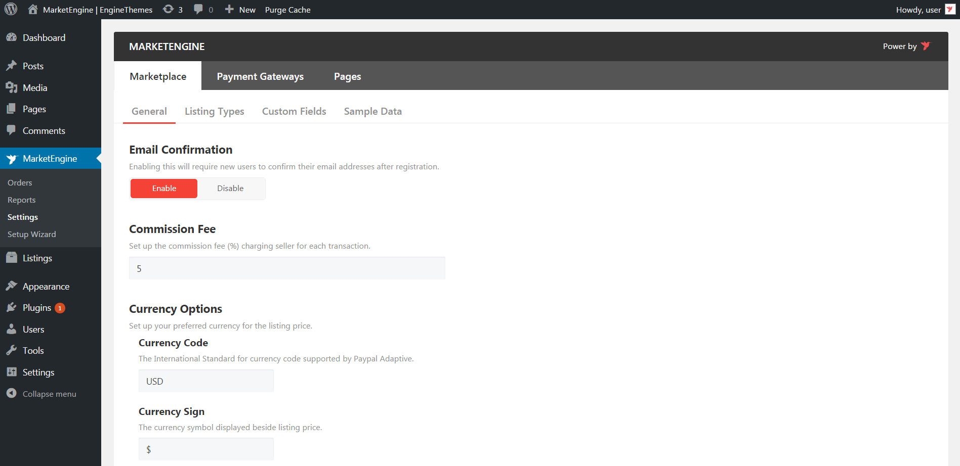 Plugin Settings Page: Allow admin to set up general content, payment gateways and slugs for his site.
