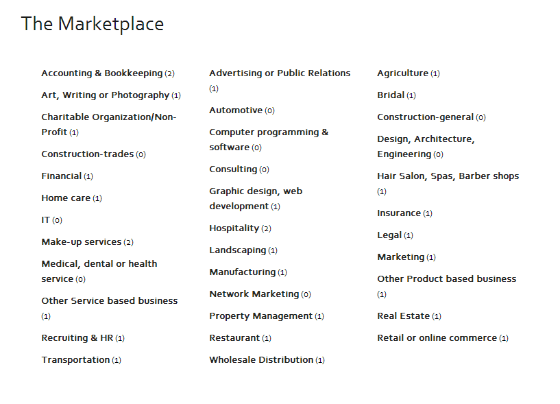 Marketplaces page view