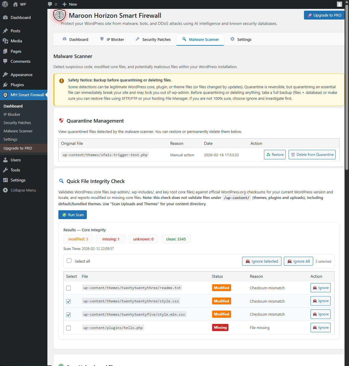 Malware Scanner / Quarantine / Integrity.