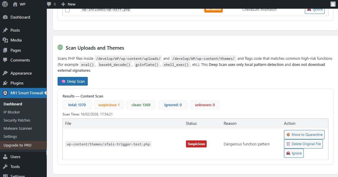 Scan Uploads and Themes.