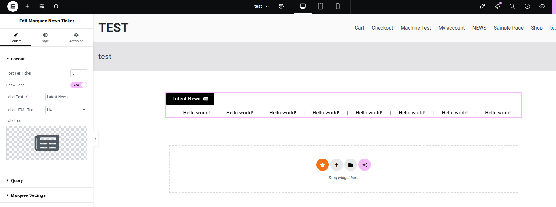 News Ticker Marquee widget – Display latest news or updates in a ticker-style marquee with settings for scroll direction, delay, and pause on hover.