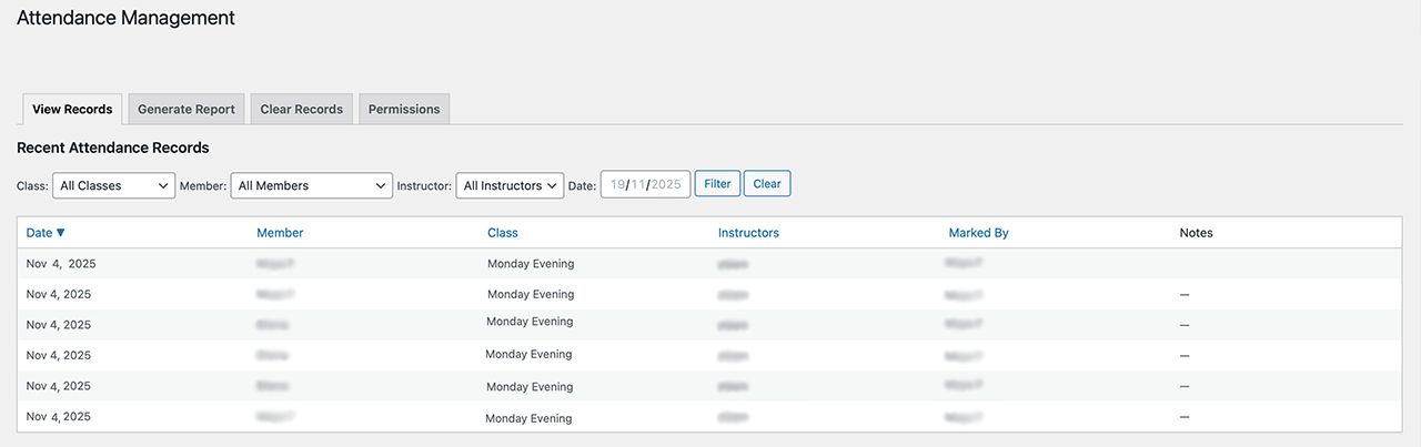 Class Schedule - Create and organize classes by day, time, and location