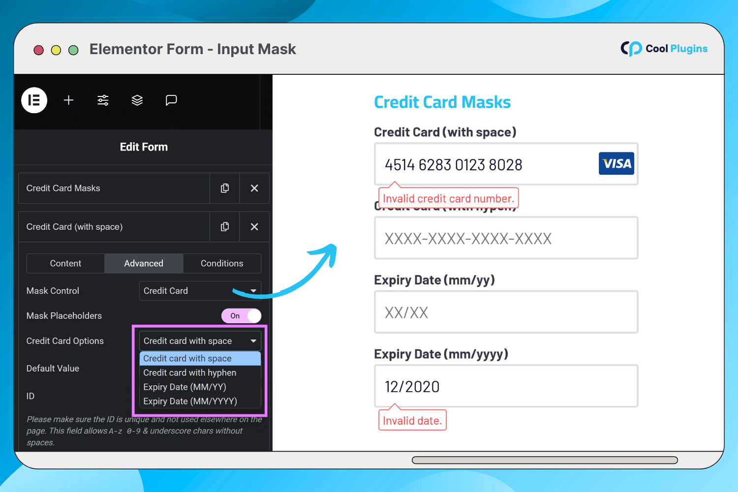 Credit card number input mask.