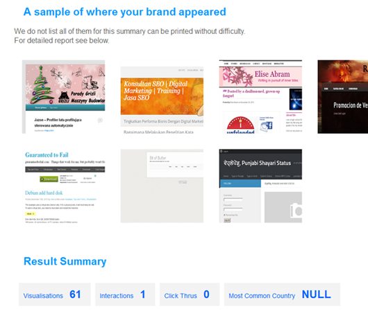 Thumbnails of Websites WHERE your Ad has displayed and interacted with thousand of people. You can "Live Check" your Ad in that sites.