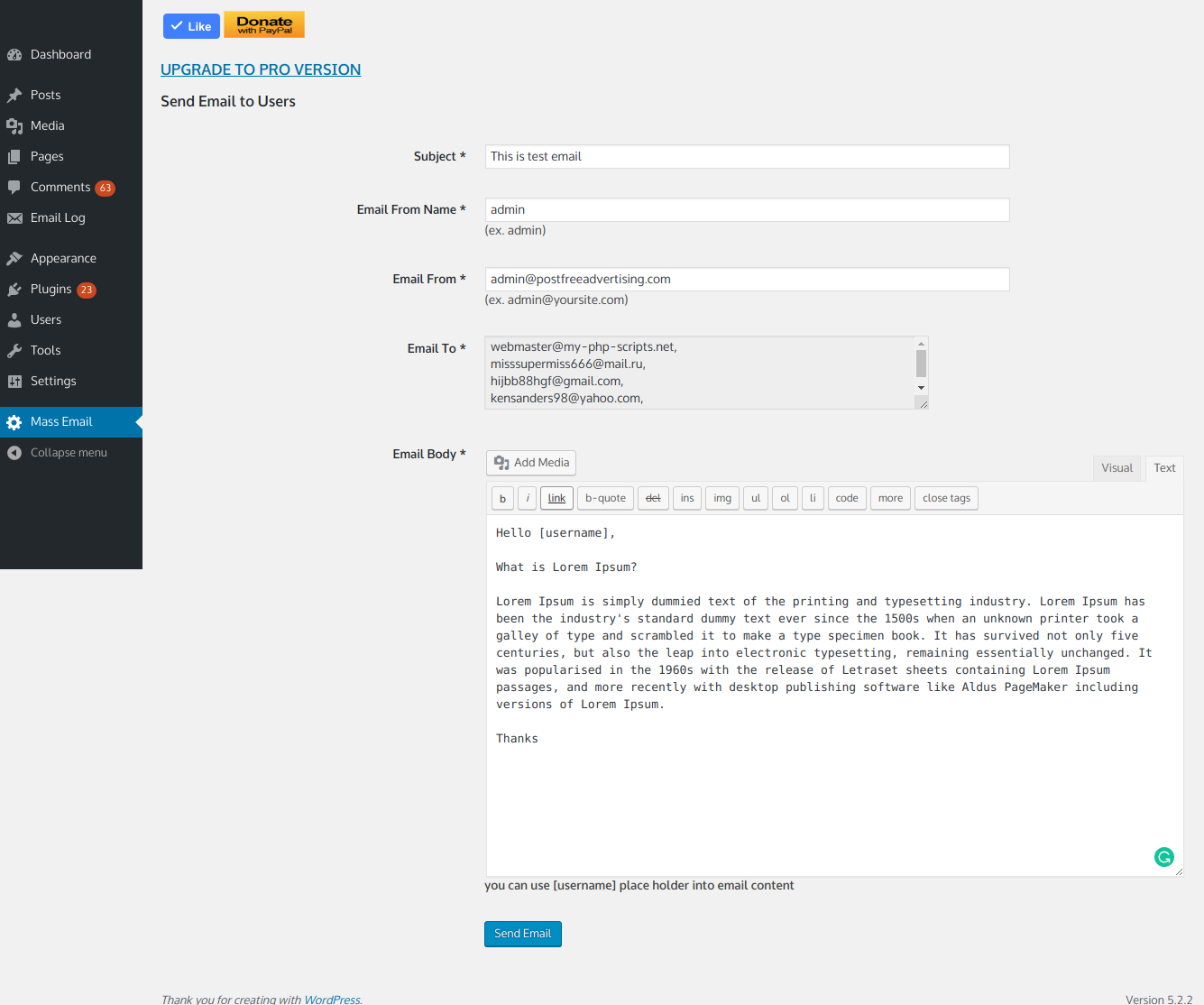 Free Version:- Send email form.