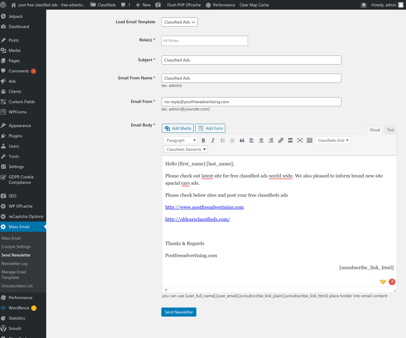 Pro Version:- Send Email to users form with email temmplate selection.