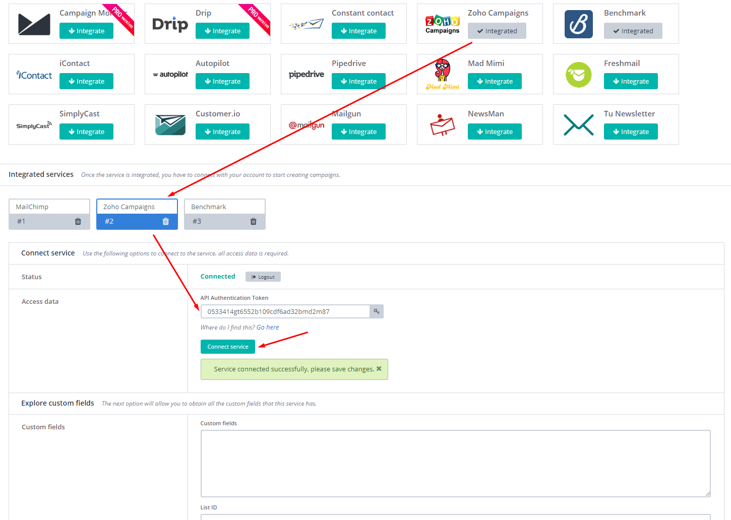 Zoho Campaigns Integration and successful connection