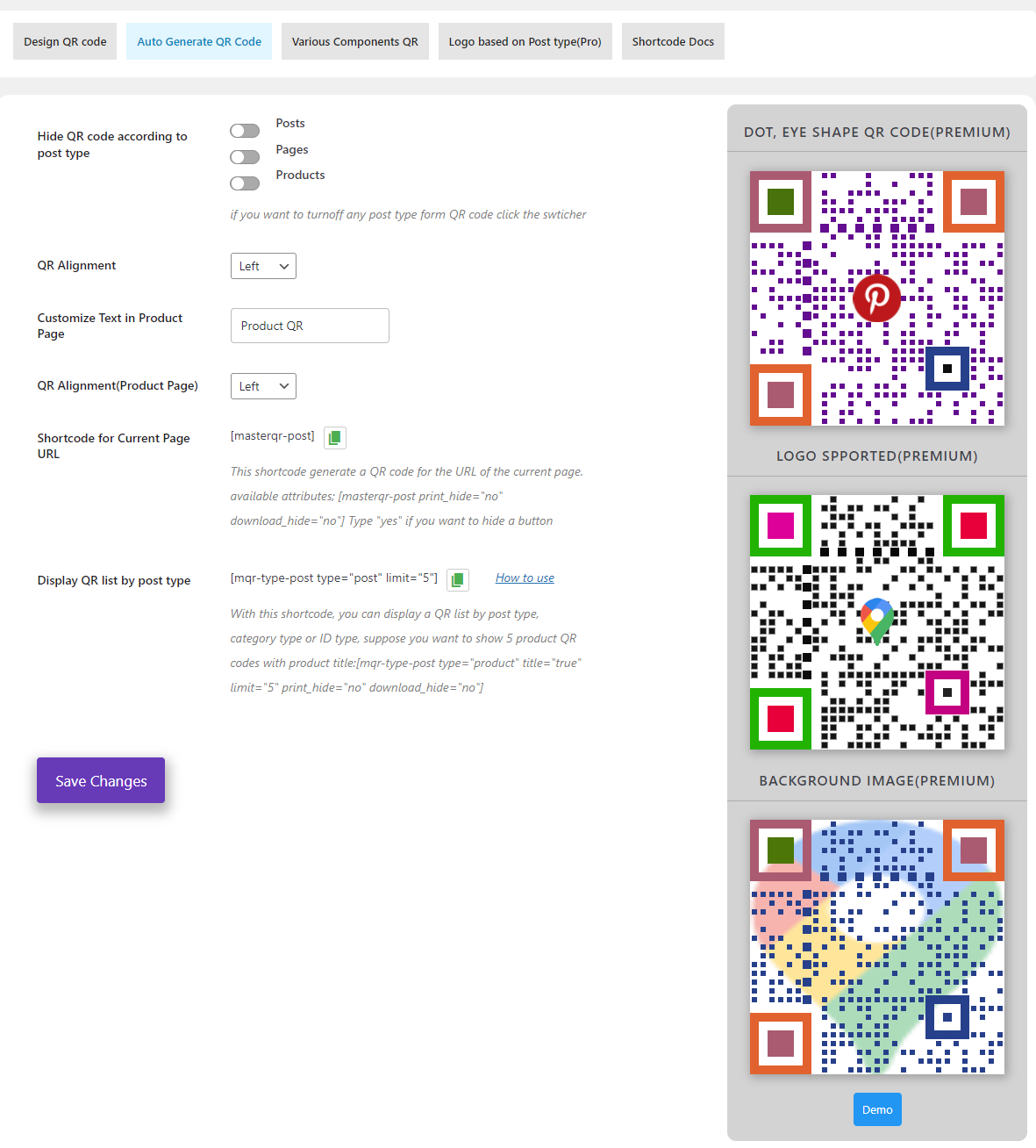 Master QR Code Settings Page