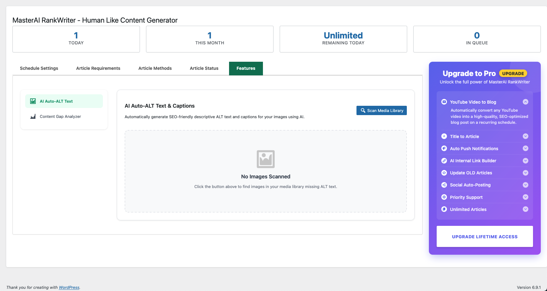 The AI Image SEO settings.