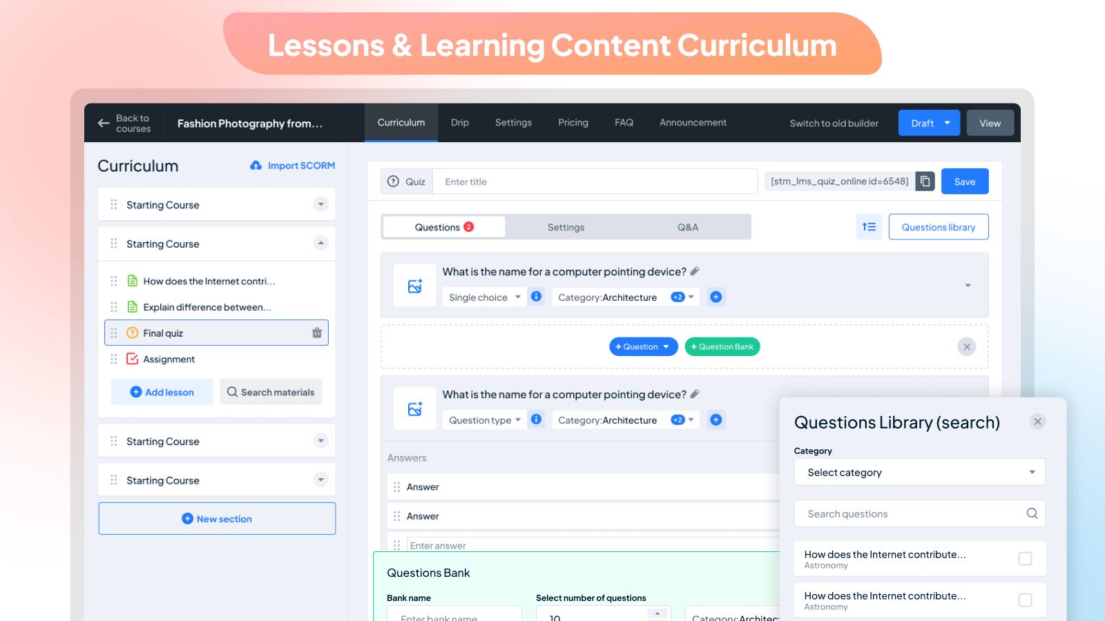 Lessons & Learning Content Curriculum