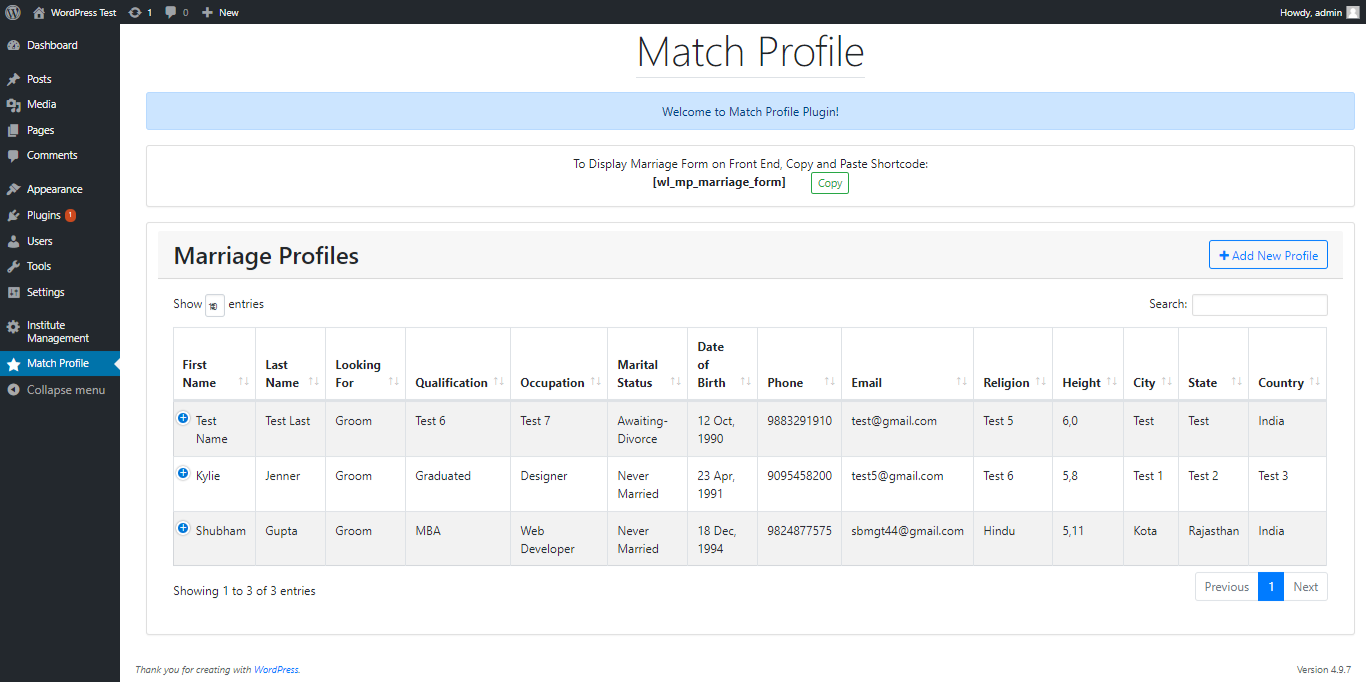 View marriage profile list
