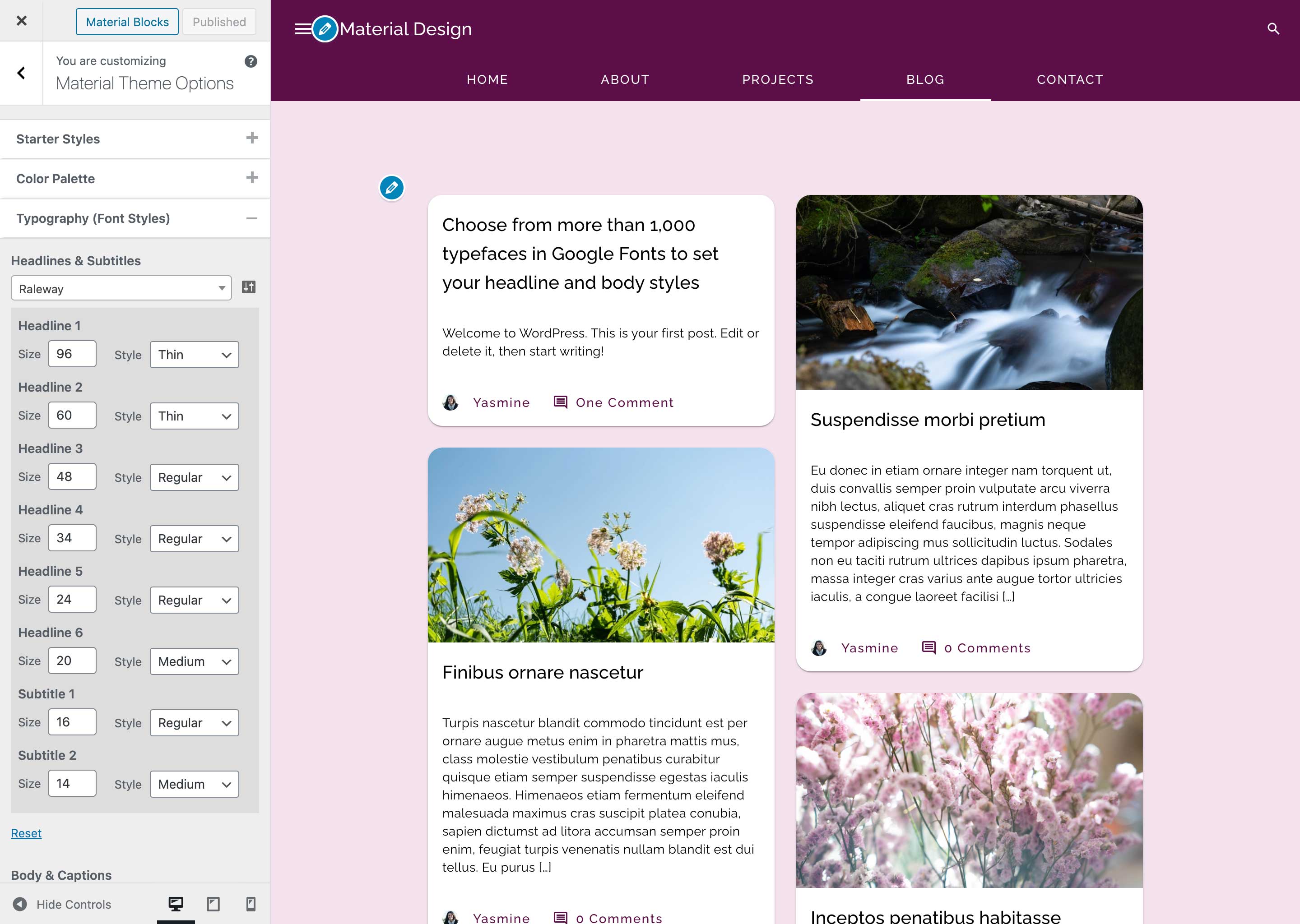 Choose from more than 1,000 typefaces in Google Fonts to set your headline and body styles.