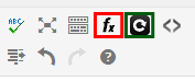 The icons added to the Wordpress editor toolbar.The icon inside the green square, if you were using codecogs before and you want to convert all the equations in the post to your mathtex.cgi installation. Clicking the button will scan the post for the equations and change the src to point to your mathTex Server location.