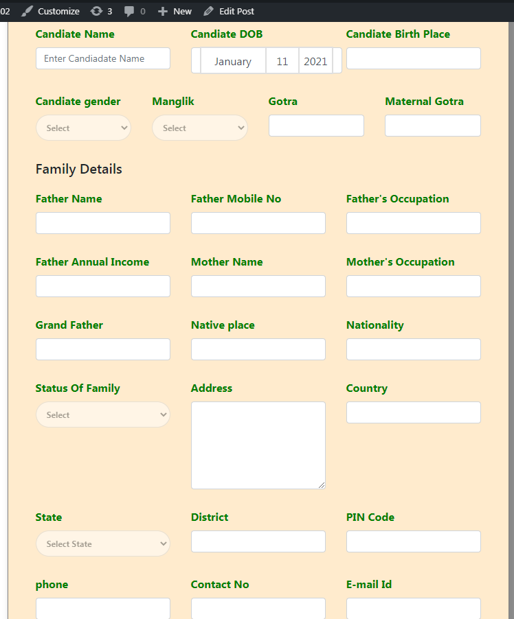 Matrimonial Form Part - A