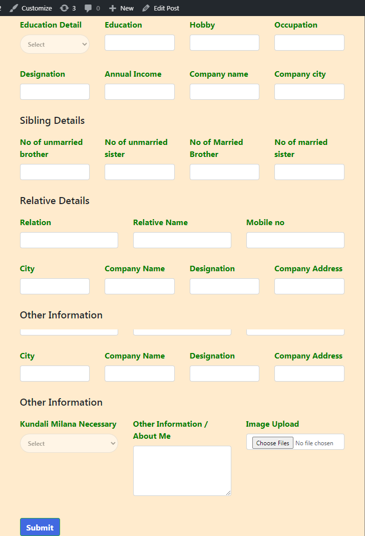 Matrimonial Form Part - B