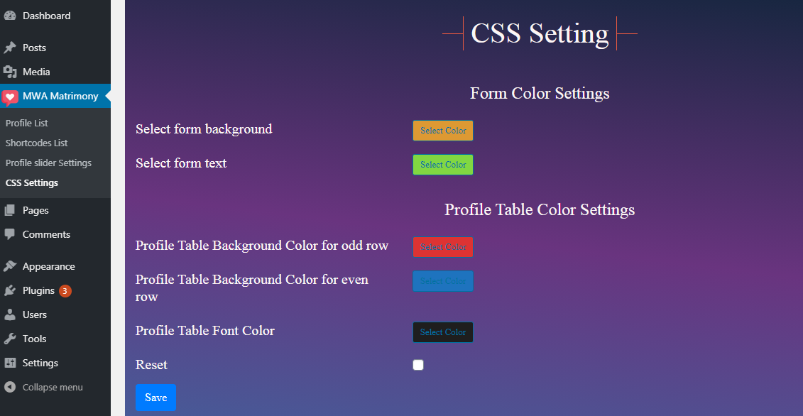 Form & Profile Table Color Setting