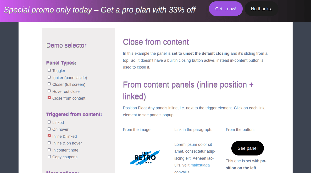 Full width sliding FloatAny panel from the top