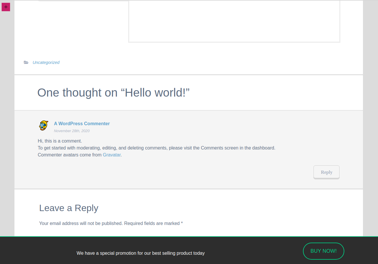 Call to action example at the page's bottom