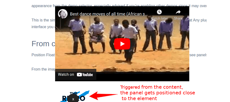 Inline triggered panel (YouTube content)
