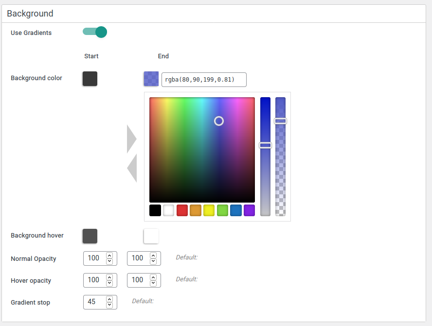 Color picker including styles, transparency and more