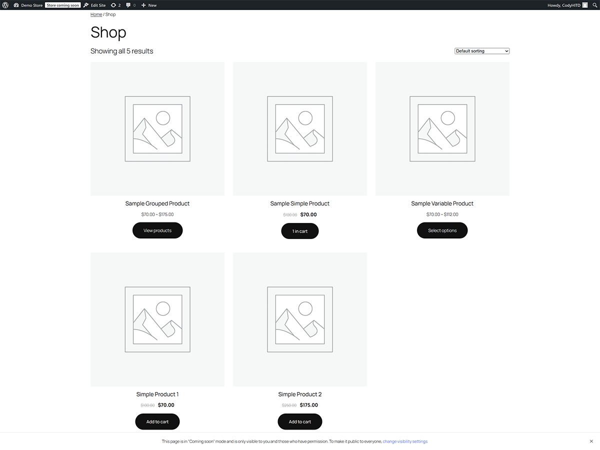 **Shop Page** - Frontend display showing member pricing