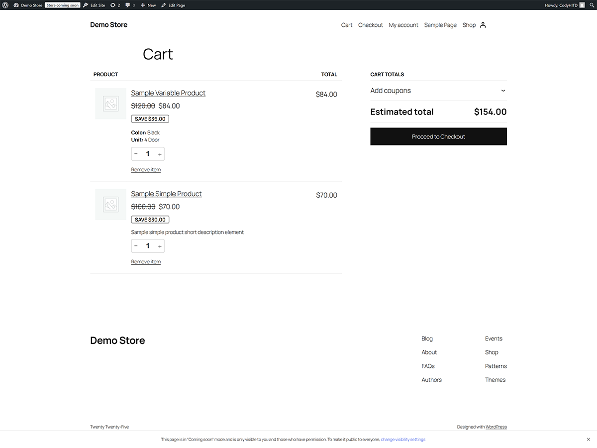 **Cart Page** - Cart totals reflecting role-based discounts