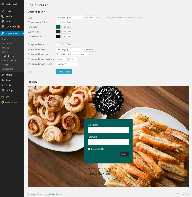 Admin interface - Live preview while you working out the customizations.