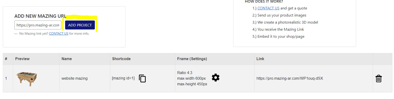 Add the link to the plugin page (Demolink: [https://pro.mazing-ar.com/4lxSMU7UB5](https://pro.mazing-ar.com/4lxSMU7UB5 "https://pro.mazing-ar.com/4lxSMU7UB5"))