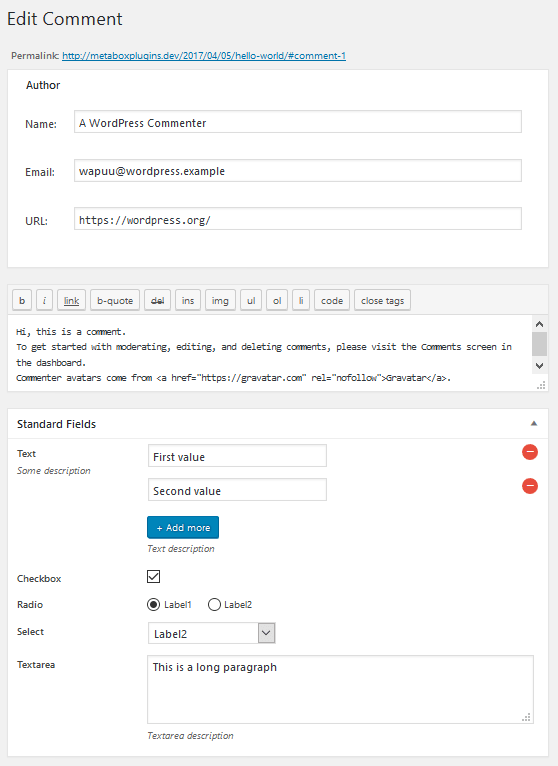 Basic custom fields for comments