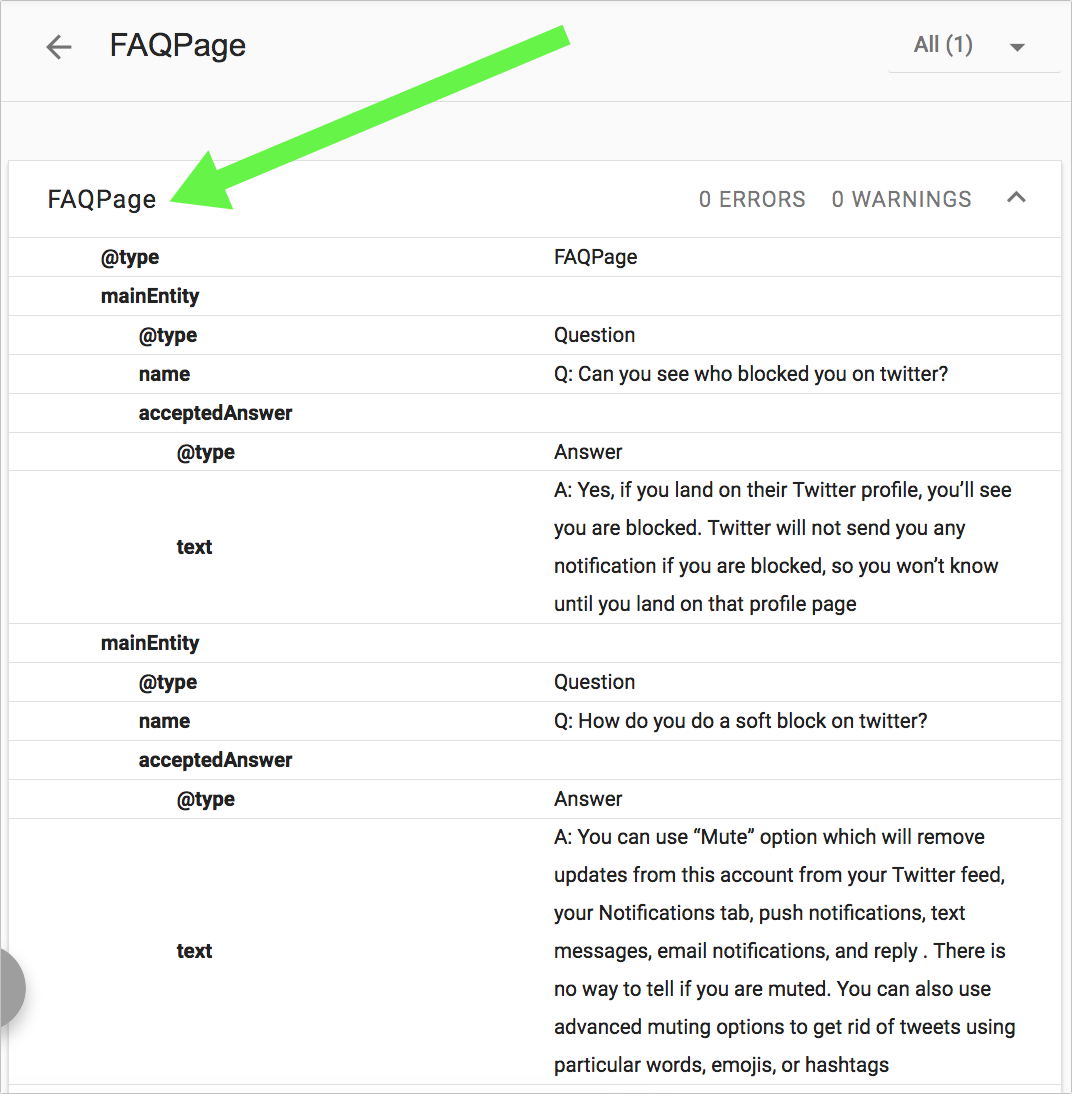 FAQPage scheme markup example.