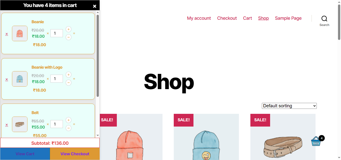 Mini cart panel in left sidebar mode