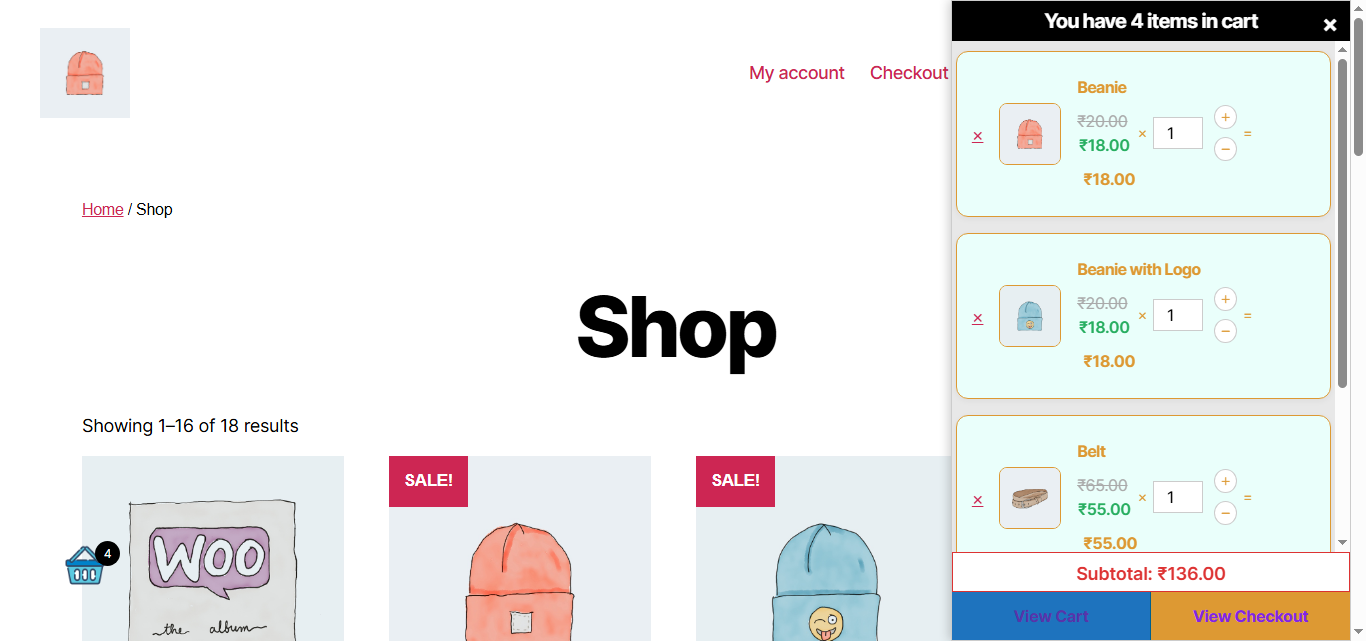 Mini cart panel in right sidebar mode