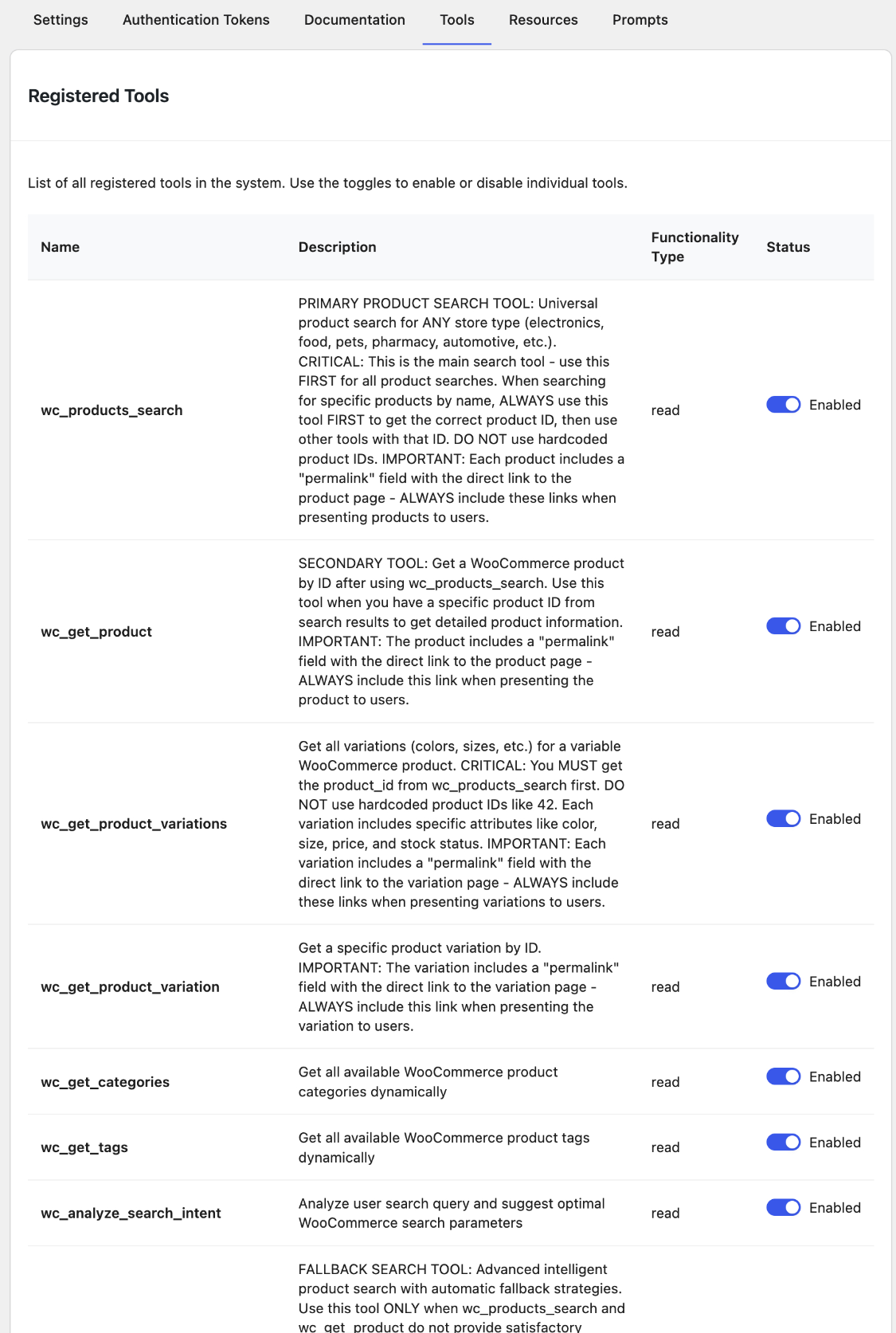 Available tools and resources documentation
