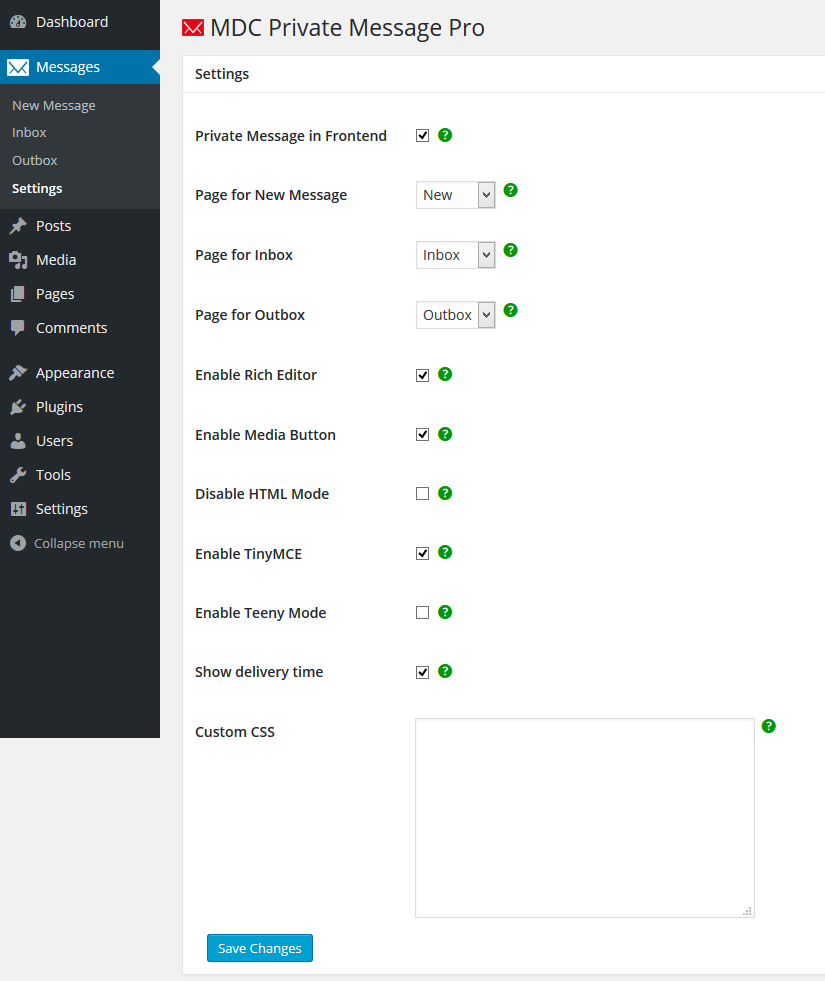 Settings page