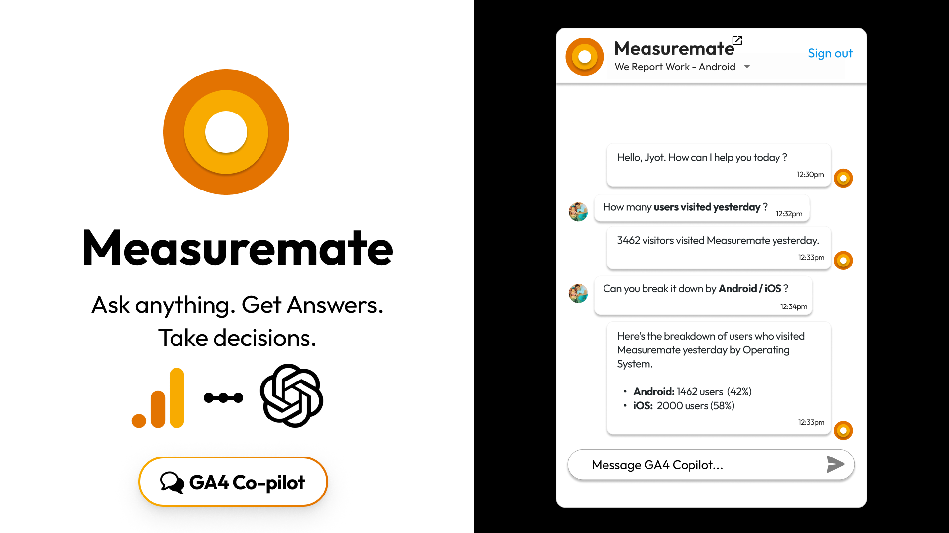 **GA4 Co-pilot** – Talk to your GA4 data without ever struggling to get the reports.