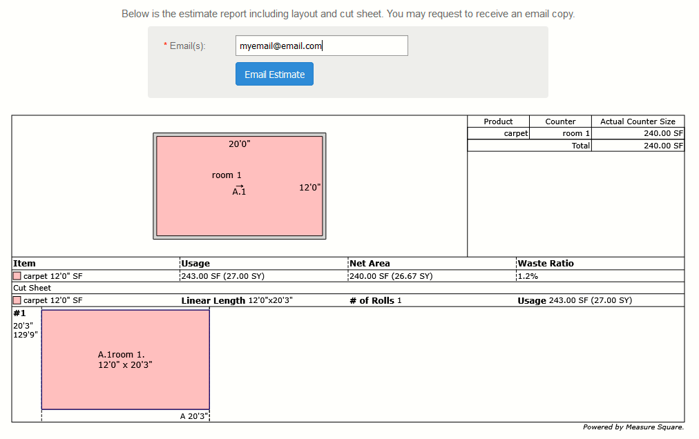 Generate an PNG image report containing dimensions, usage, cost, and more