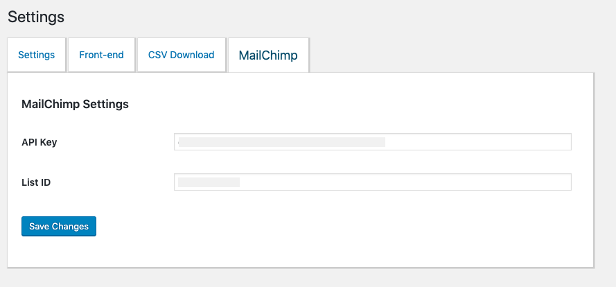 MailChimp Setting page