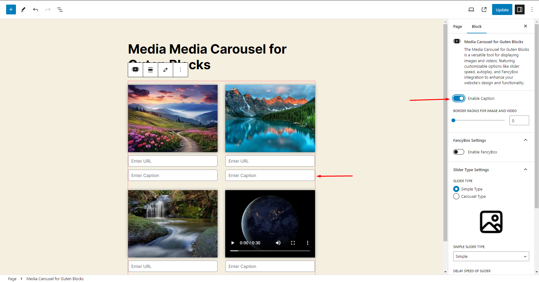 It will show Back-End Option for Media Carousel - How to Enable the FancyBox option