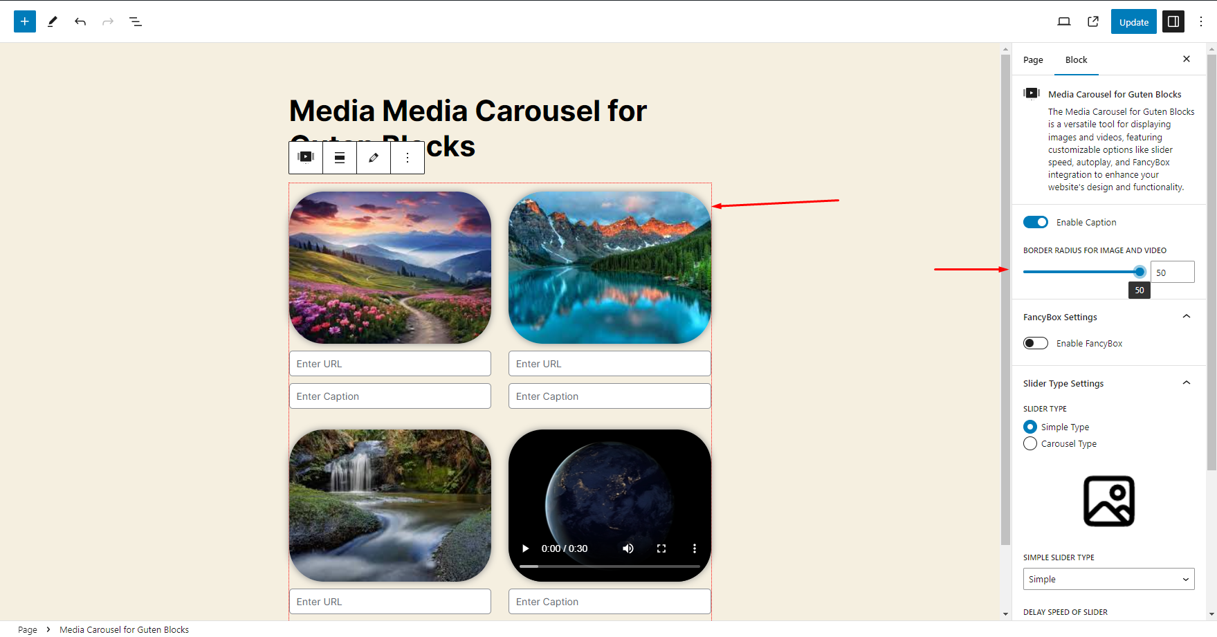 It will show Back-End Option for Media Carousel - How to Enable the Navigation Arrows option