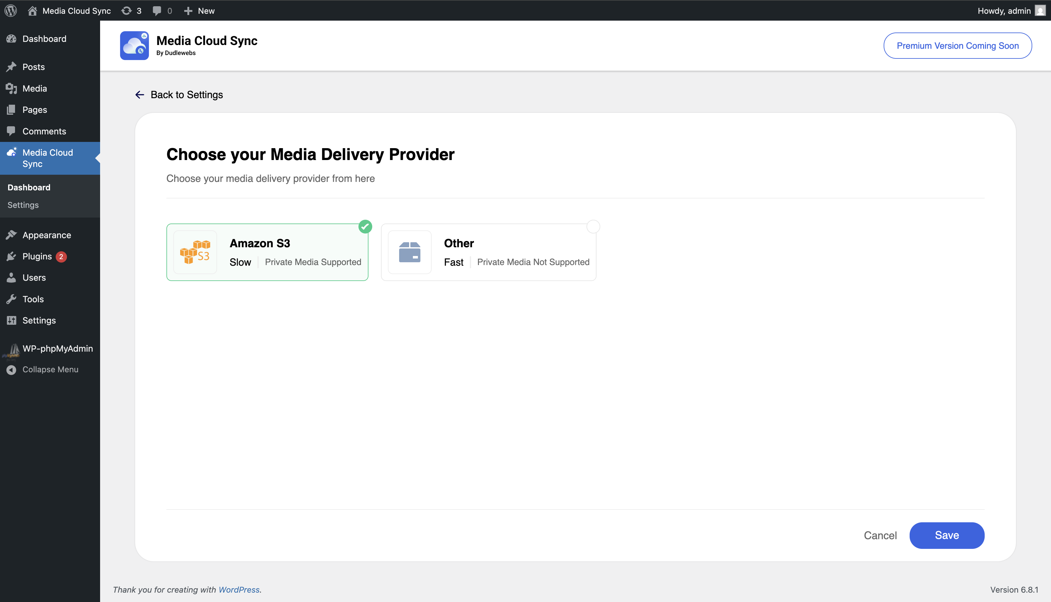 Media properties after uploading the media.
