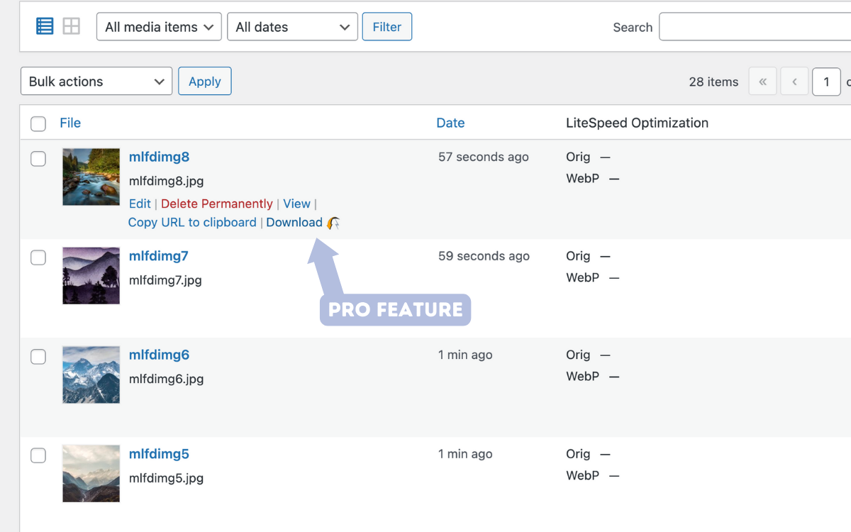 The select multiple files in bulk and Download Archive from Thumbnail view (PRO)