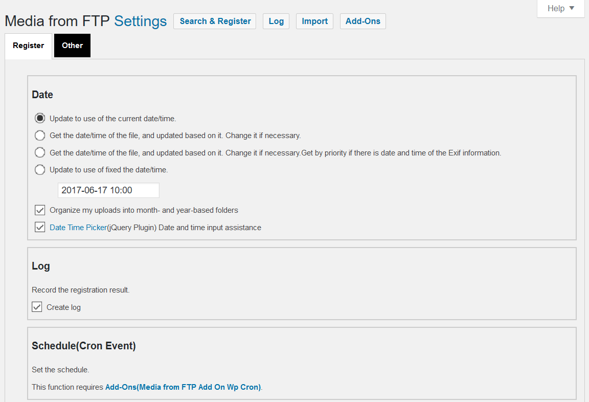 Settings Register