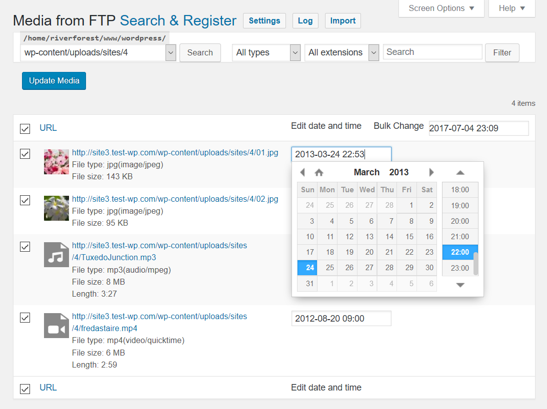 Registration file selection