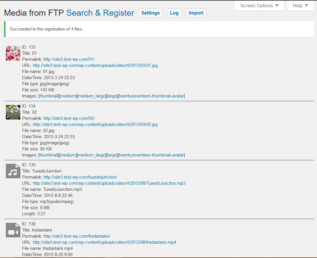 File registration result