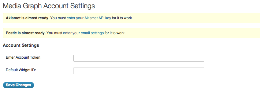 Settings page to enter account token and default widget id
