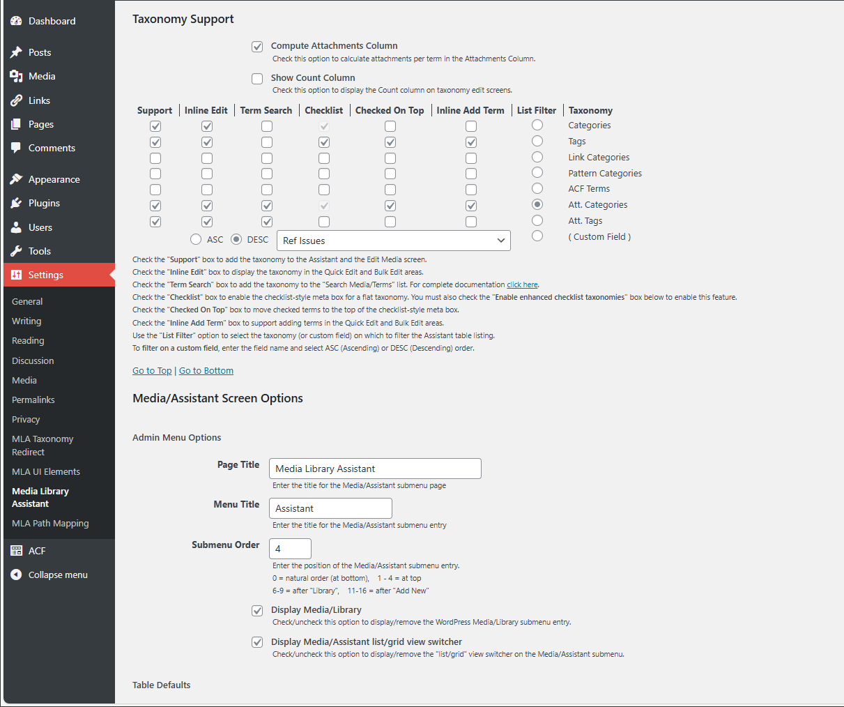The Media/Assistant submenu table showing the pulldown Help menu and tabs..