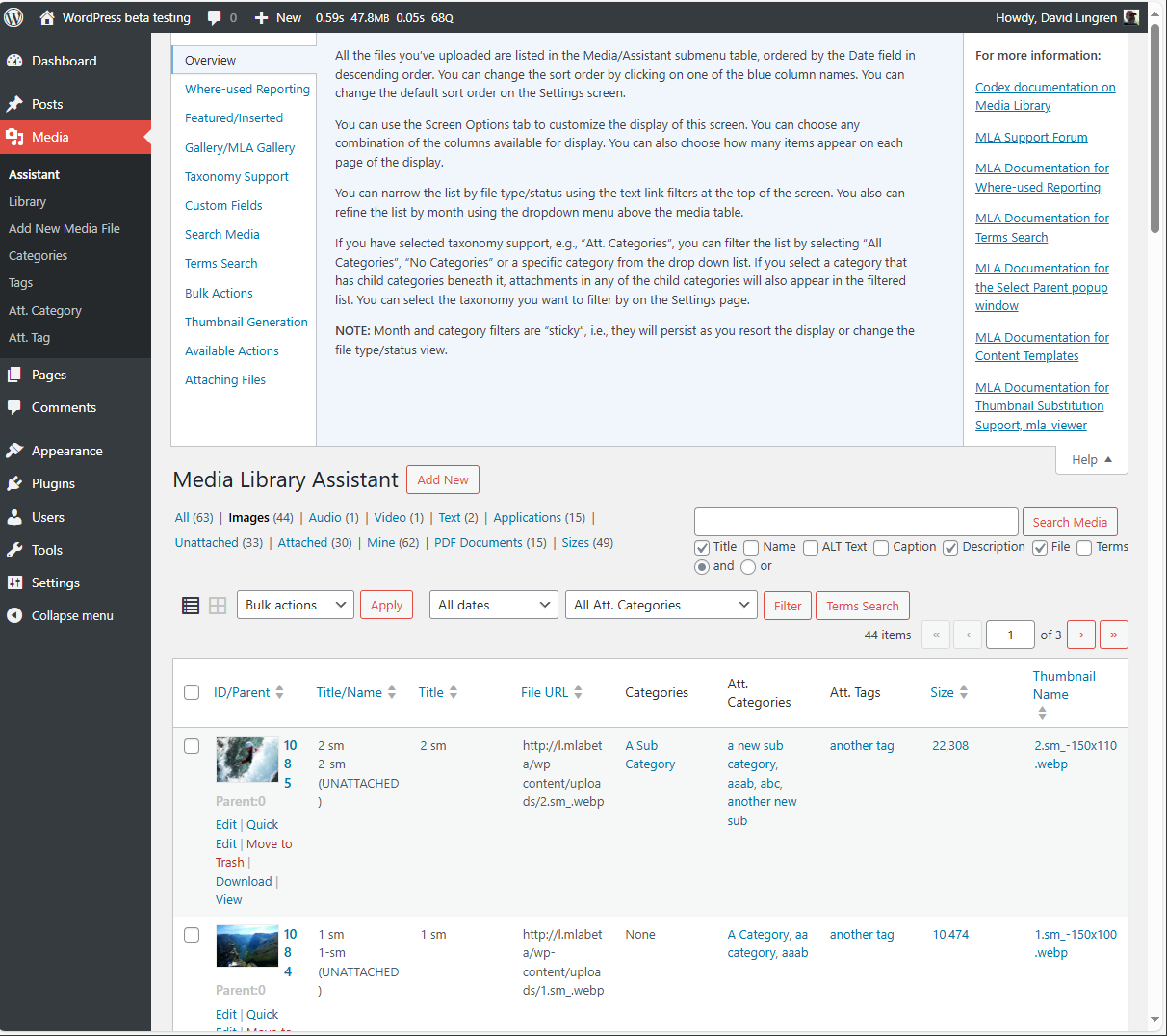 The Settings page Uploads tab, where you can add and manage allowed file types and corredponding icons.
